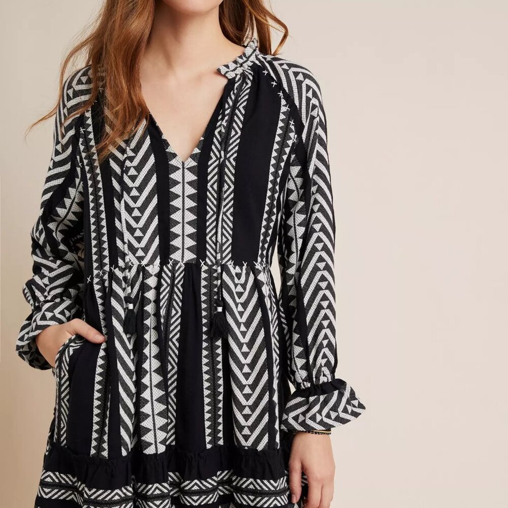 Anthropologie : Maeve Dominique Tunic Dress Black Jacquard (Size: XL) - Picture 4 of 6